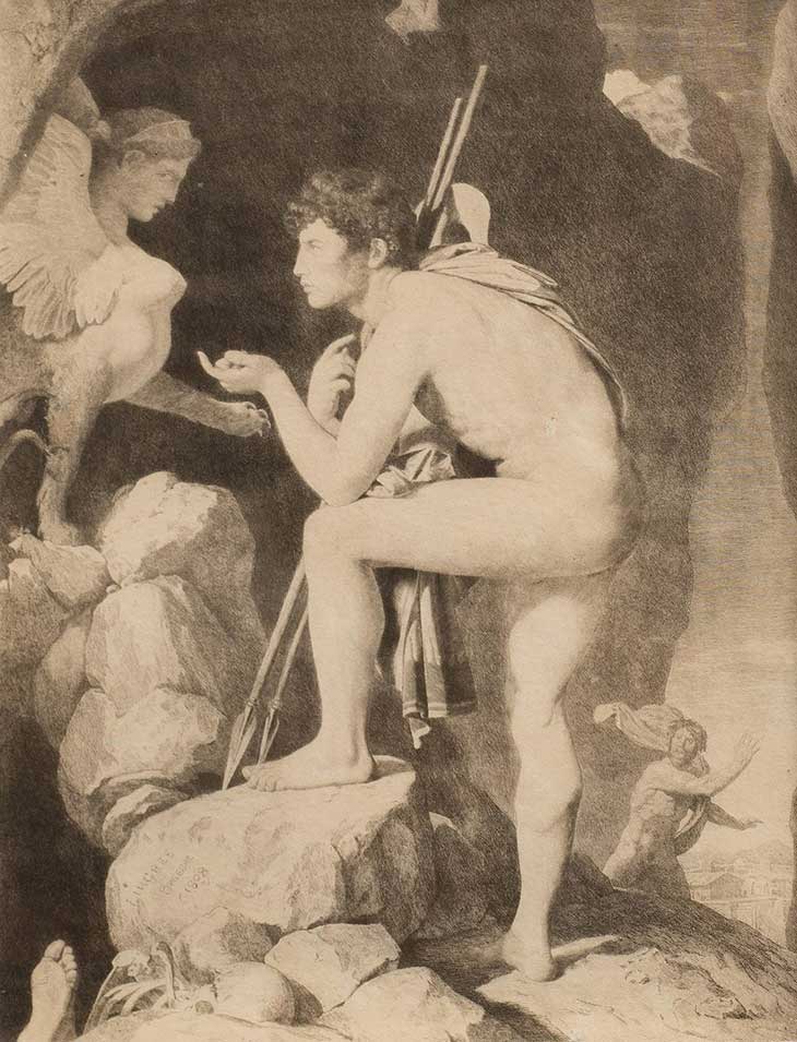 Sigmund Freud’s reproduction print of Jean-Auguste-Dominique Ingres’ Oedipus and the Sphinx by Ingres (1808).