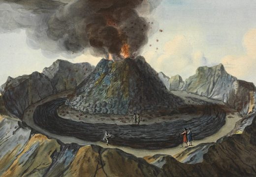 Interior view of the crater of Mount Vesuvius, as it was before the eruption of 1767; detail of a plate in William Hamilton, Campi Phlegraei (1776).