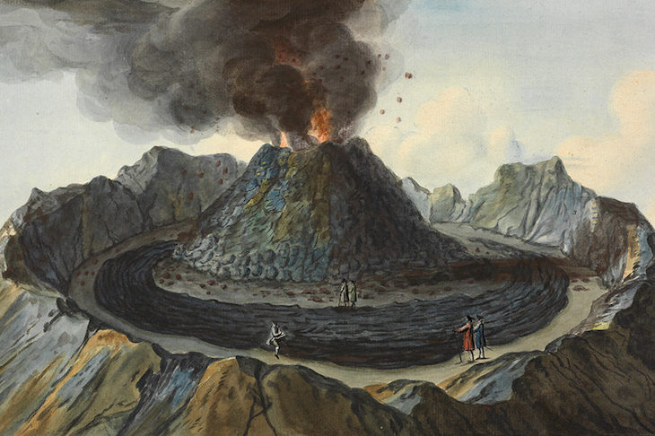 Interior view of the crater of Mount Vesuvius, as it was before the eruption of 1767; detail of a plate in William Hamilton, Campi Phlegraei (1776).