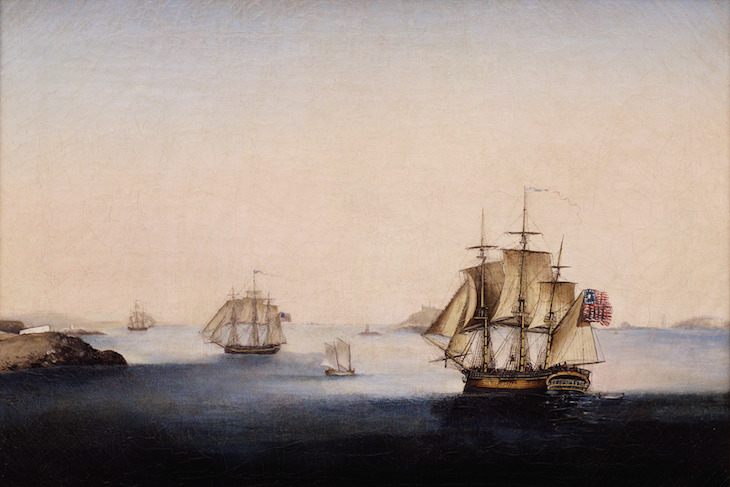 Sailing from Salem Harbor on the 21st of February 1802 (detail; before 1819), George Ropes.