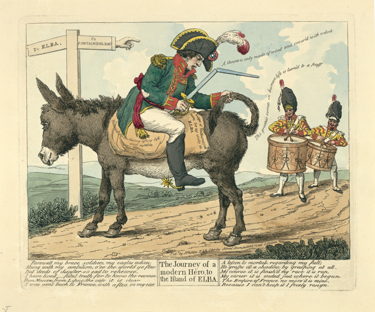 The journey of a modern hero, to the island of Elba (1814), artist unknown, published by J. Phillips.