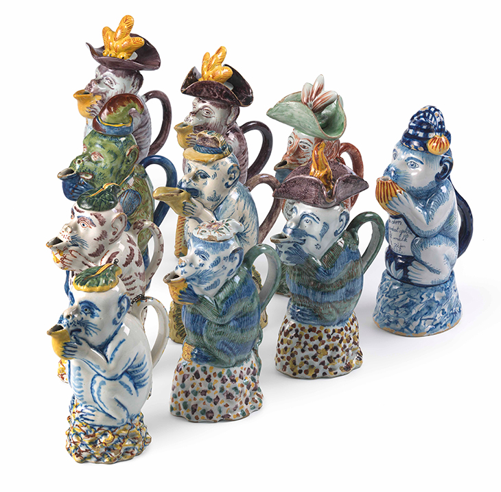 Milk jugs in the form of a monkey, Delft, 1750–1770.