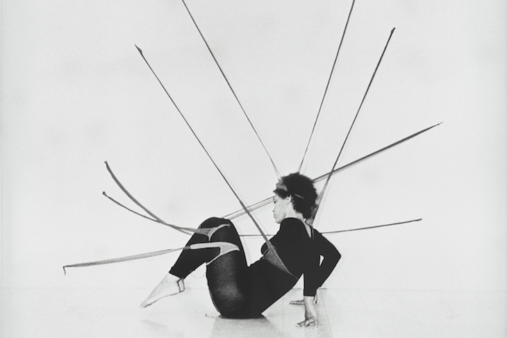 Performance Piece (1977), Senga Nengudi, performance by Maren Hassinger, photographs by Harmon Outlaw.