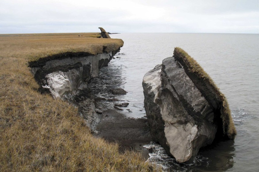 A collapsed block of ice-rich permafrost at Drew Point, north Alaska.