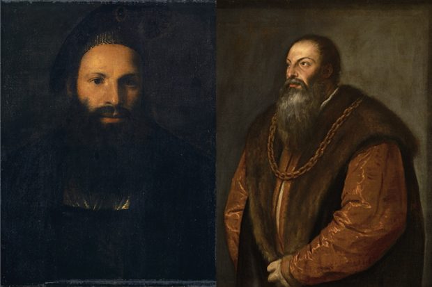 The Kunstmuseum Basel’s portrait of Pietro Aretino (left); The Frick’s portrait of Aretino (right)