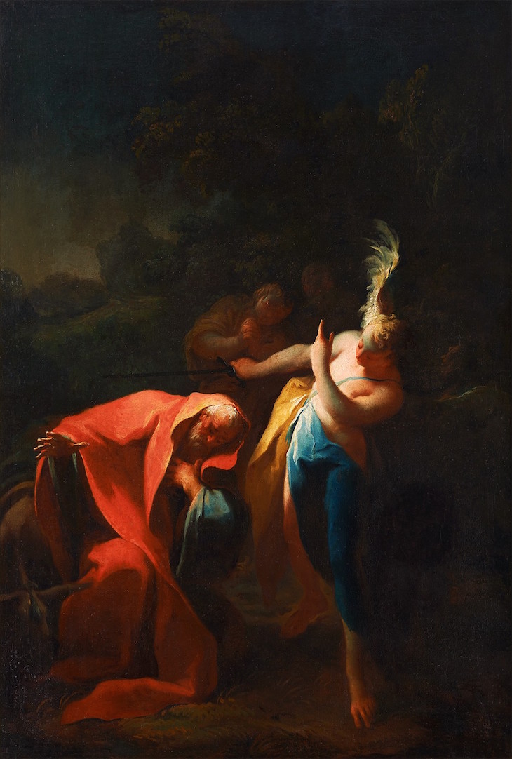 Four-part Old Testament angel cycle: Balaam leans in front of the angel with the sword (c. 1740), Josef Ignaz Mildorfer.