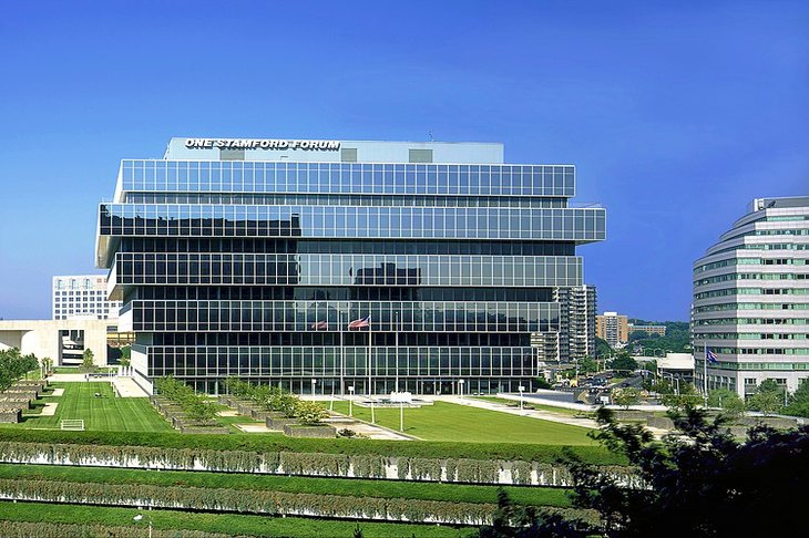 One Stamford Forum, Connecticut, containing the headquarters of Purdue Pharma.