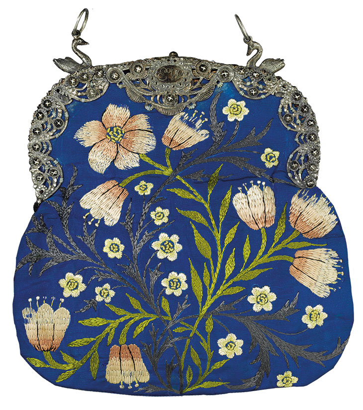 Evening bag (c. 1878), designed and embroidered by Jane Morris.