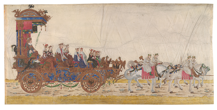 The triumphal car of the Emperor with his family, from Triumphal Procession of Emperor Maximilian I (c. 1512–15), Albrecht Altdorfer. Albertina Museum, Vienna