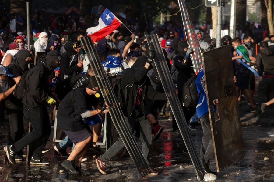 Protestors in Santiago on 29 October 2019.