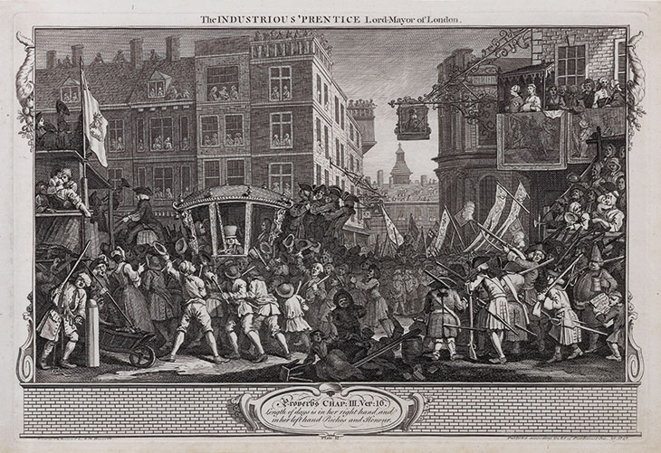 Industry and Idleness, 12: The Industrious ’Prentice Lord-Mayor of London (1747), William Hogarth.