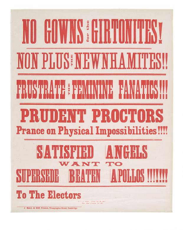 Poster encouraging members of the university to vote against the awarding of degrees to women at Cambridge in 1897. Reproduced by kind permission of the Syndics of Cambridge