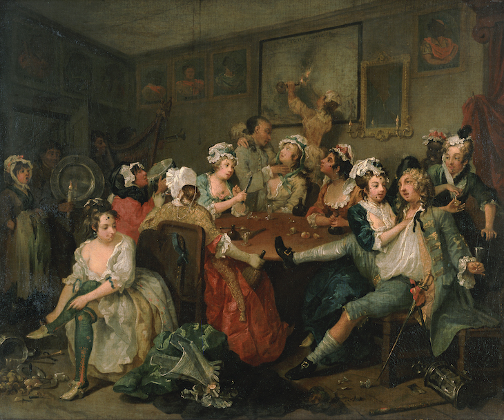 A Rake's Progress, 3: The Orgy (1734), William Hogarth.
