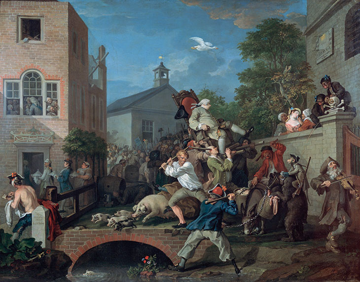 The Humours of an Election, 4: Chairing the Member (1754–55), William Hogarth.