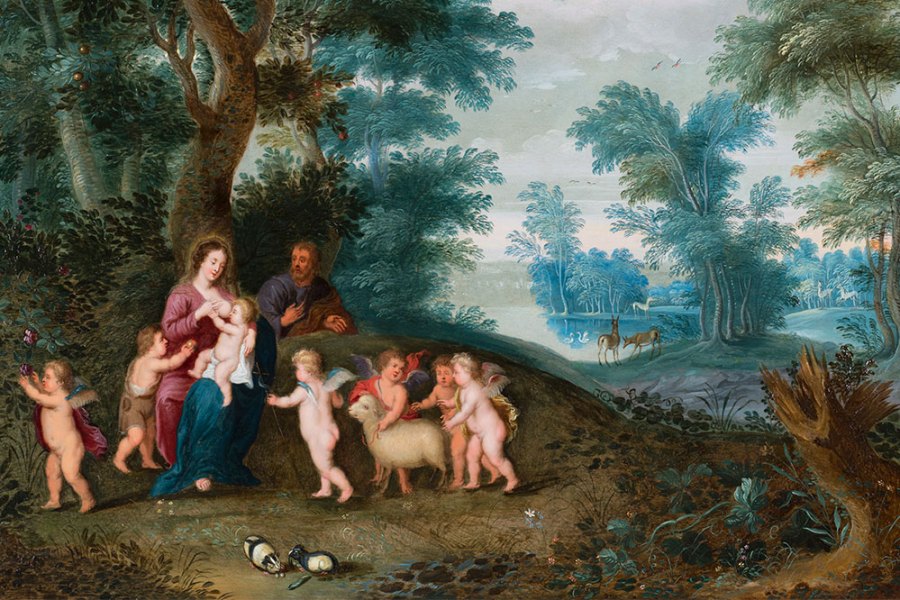 Landscape with Holy Family (detail; c. 1630), Jan Bruegel II and Pieter van Avont. Caretto & Occhinegro