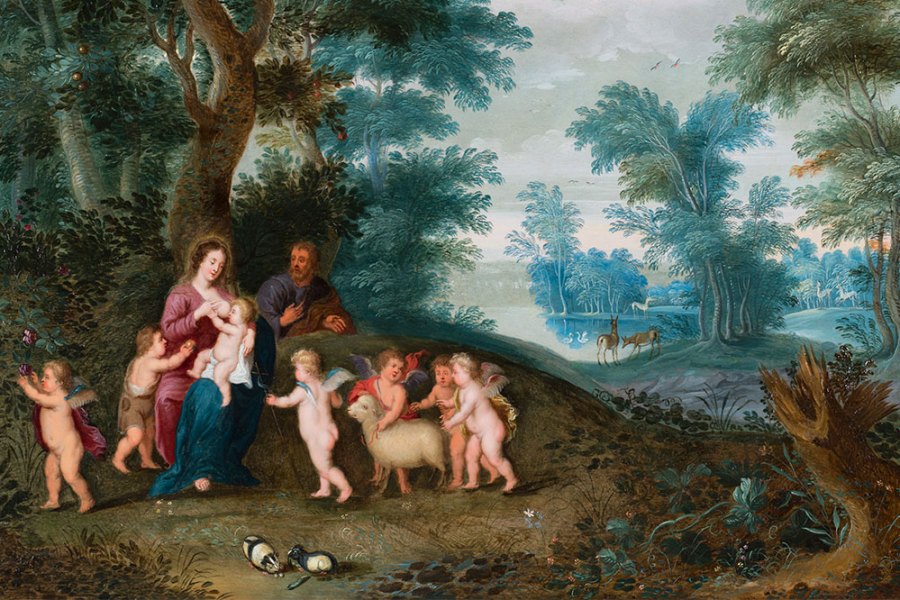 Landscape with Holy Family (detail; c. 1630), Jan Bruegel II and Pieter van Avont. Caretto & Occhinegro