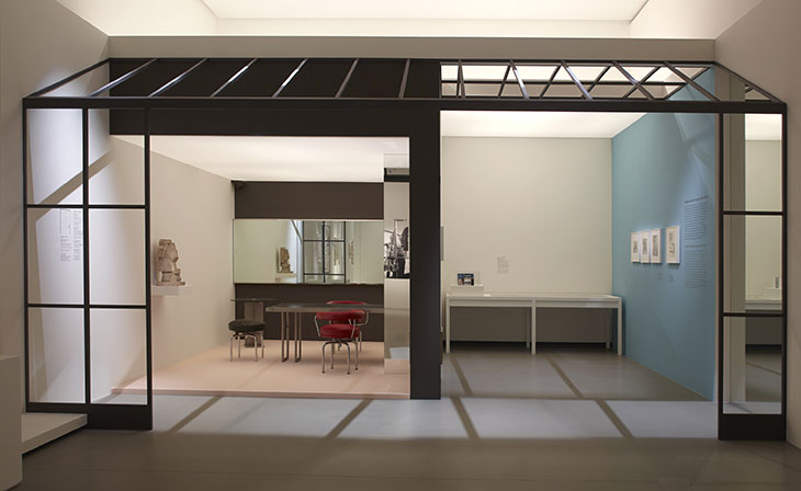 Reconstruction of the studio in Place Saint-Suplice, designed by Charlotte Perriand in 1927–28. Installation view at Fondation Louis Vuitton, Paris, 2019.