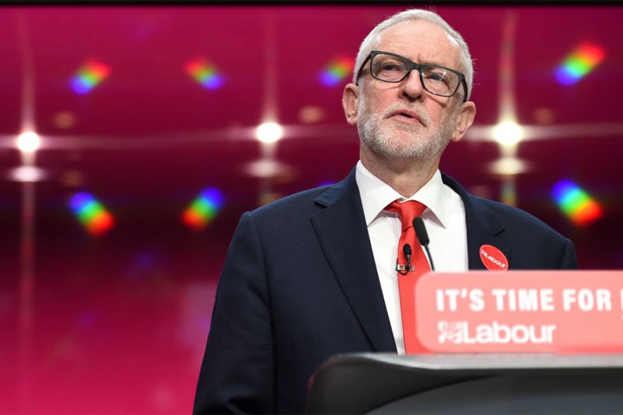 Jeremy Corbyn at the launch of the Labour party election manifesto in Birmingham on 21 November 2019.