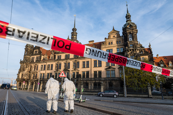 Police outside the Residenzschloss in Dresden on 25 November 2019.