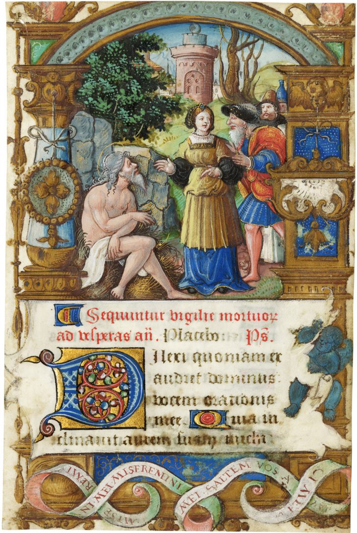 Page from a Book of Hours depicting Job on the dungheap (c. 1540–46), France.