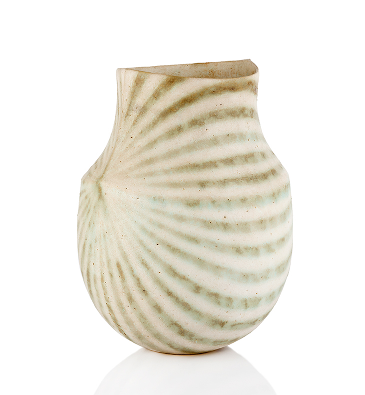 Vase with matte white glaze with green lines, John Ward