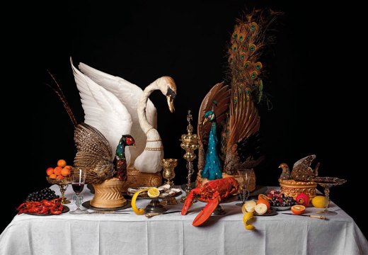 Recreation of a baroque feasting table in c. 1650, conceived and made by Ivan Day with taxidermy by David Astley and seafood and fruit models by Tony Barton.