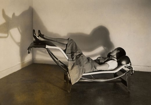 Charlotte Perriand on the ‘chaise longue basculante, B306’ designed by Perriand, Pierre Jeanneret and Le Corbusier in c. 1928.