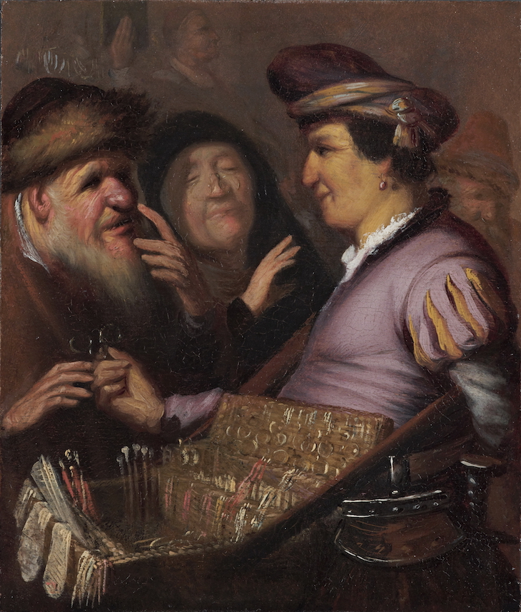 A Peddler Selling Spectacles (1624), Rembrandt van Rijn.