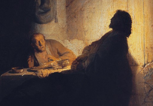 The Supper at Emmaus (detail; c. 1628), Rembrandt van Rijn.