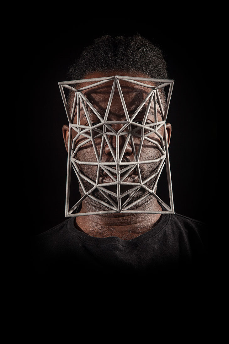 Face Cage 4 (2016), Zach Blas, performance with Paul Mpagi Sepuya.