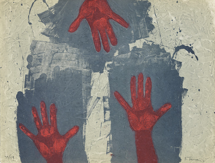 Hands on Blue Background (1979), Rufino Tamayo.