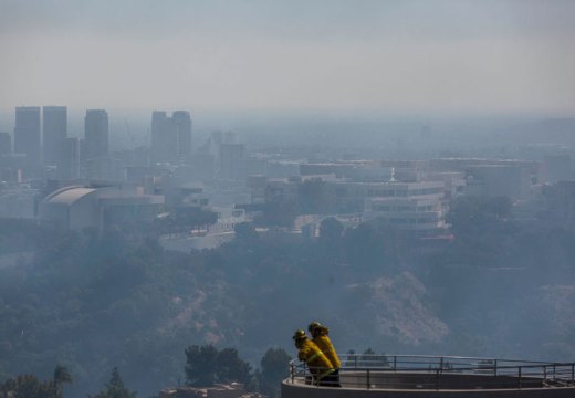 The ‘Getty fire’ in Brentwood, California on 28 October 2019 (with the Getty Center visible in the background).