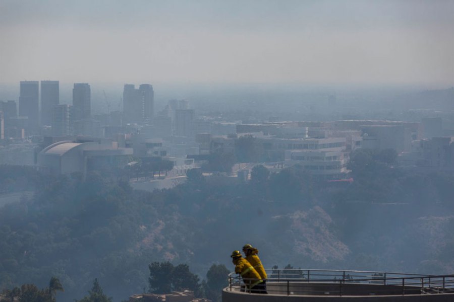 The ‘Getty fire’ in Brentwood, California on 28 October 2019 (with the Getty Center visible in the background).