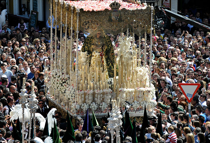 La Macarena takes part in a Holy Week procession in Seville. in April 2010.