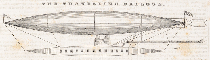 ‘The Traveling Balloon’, illustration in Scientific American (1845), Rufus Porter. 