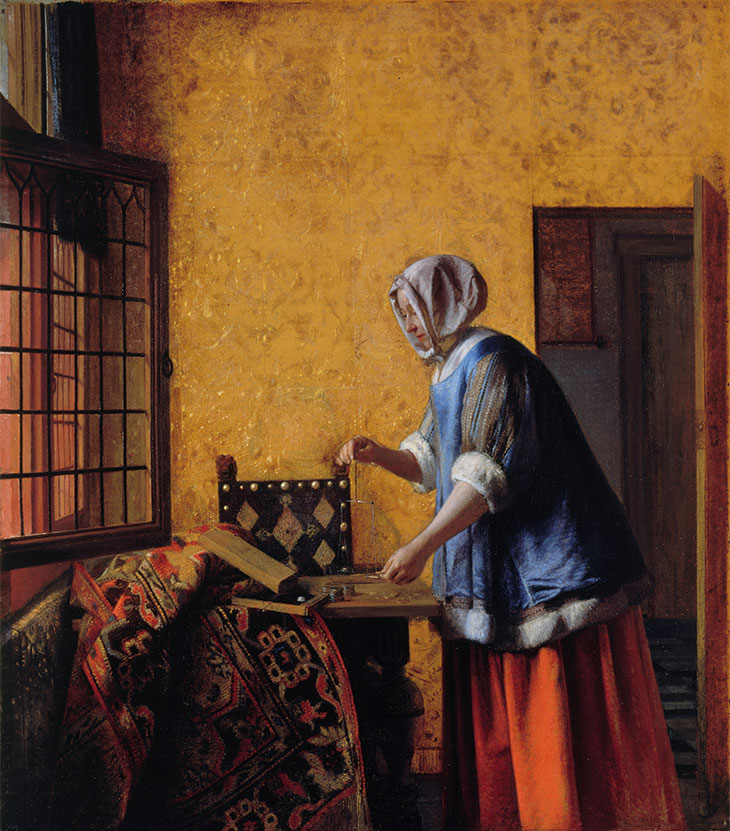 Woman Weighing Gold and Silver Coins (c. 1664), Pieter de Hooch. Staatliche Museen zu Berlin, Gemäldegalerie.