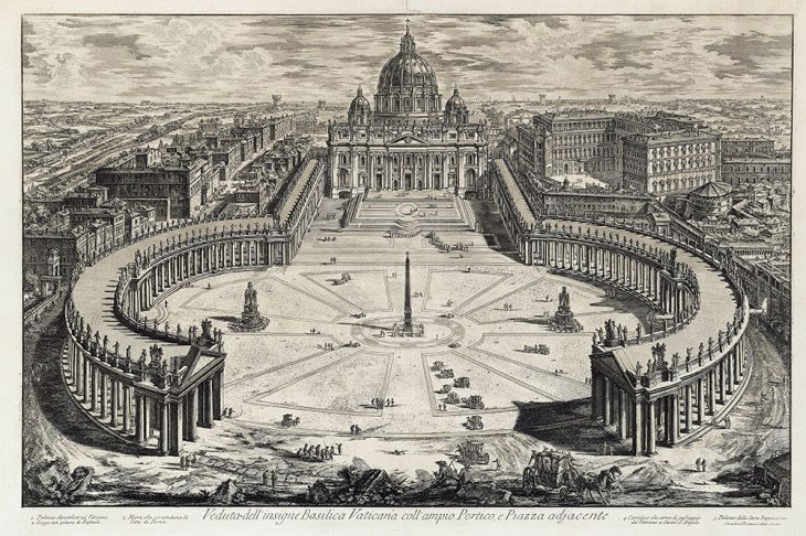 View of the piazza and the Basilica of San Pietro in the Vatican City (from Vedute di Roma; 1773–78), Giovanni Battista Piranesi.