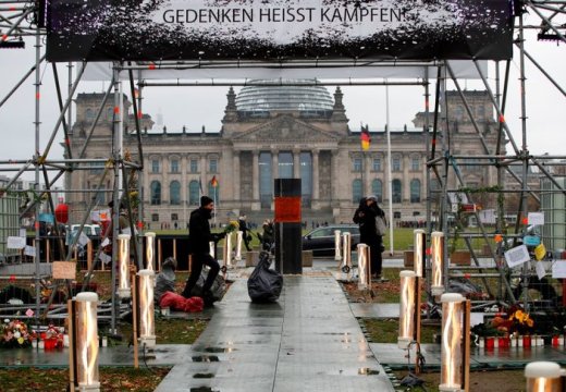 Centre for Political Beauty activists install their work in Berlin in December 2019.