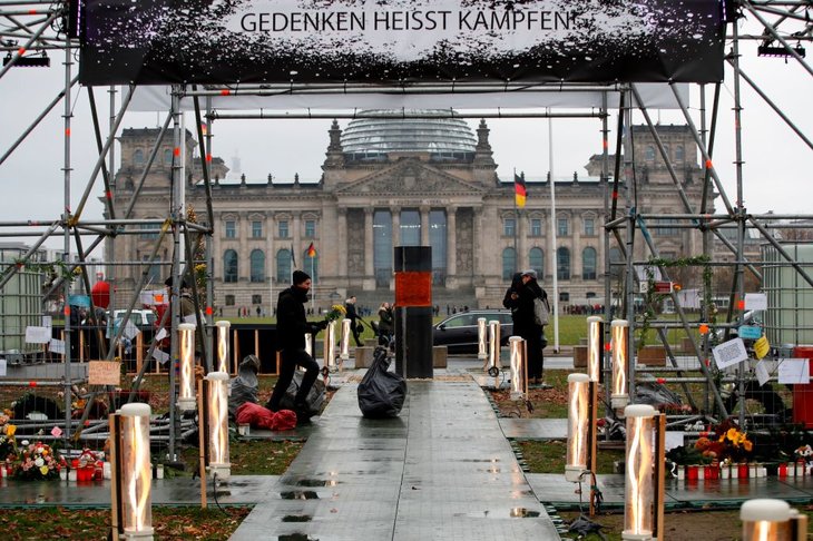 Centre for Political Beauty activists install their work in Berlin in December 2019.