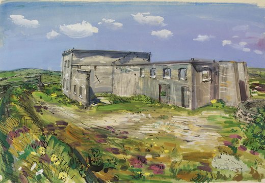 Derelict china clay works, Belowda Beacon, Roche (c. 1940), Ruskin Spear. From the ‘Recording Britain’ collection of topographical watercolours and drawings made during the Second World War, a project initiated by Kenneth Clark.