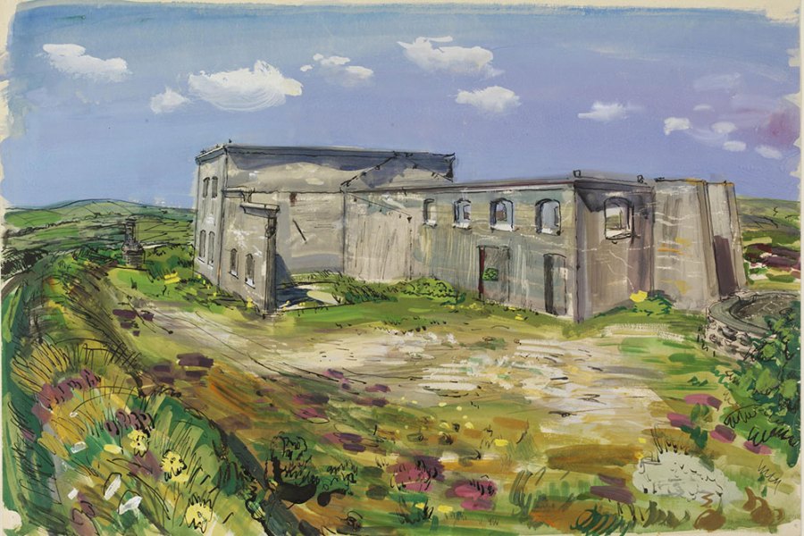 Derelict china clay works, Belowda Beacon, Roche (c. 1940), Ruskin Spear. From the ‘Recording Britain’ collection of topographical watercolours and drawings made during the Second World War, a project initiated by Kenneth Clark.