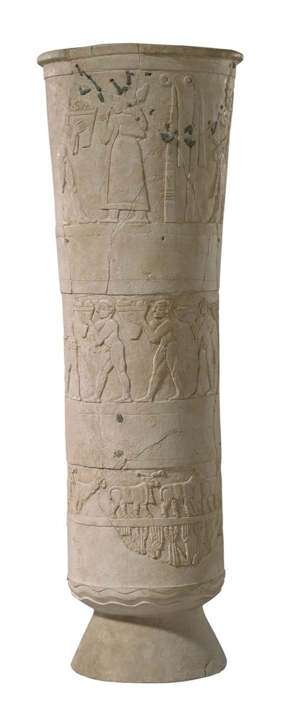 Cast of the ‘Uruk Vase’, late Uruk period, second half of the fourth millennium BC, Uruk, Iraq. Vorderasiatisches Museum, Berlin (alabaster original in the Iraq Museum, Baghdad). Photo: Olaf M. Tessmer; © Staatliche Museen zu Berlin, Vorderasiatisches Museum, Berlin