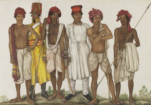 Six Recruits, (1815–16), attributed to the family of Ghulam Ali Khan, India, Haryana. Freer Gallery of Art and Arthur M. Sackler Gallery, Smithsonian Institution.