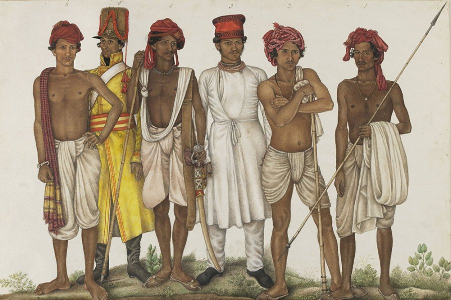 Six Recruits, (1815–16), attributed to the family of Ghulam Ali Khan, India, Haryana. Freer Gallery of Art and Arthur M. Sackler Gallery, Smithsonian Institution.