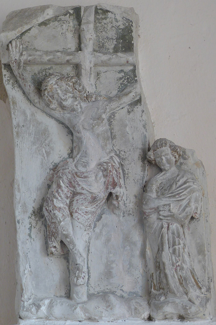 Limestone sculpture of the Crucifixion, dating from c. 1300 at the Parish Church of St Andrew, Orwell. Photo: © James Alexander Cameron