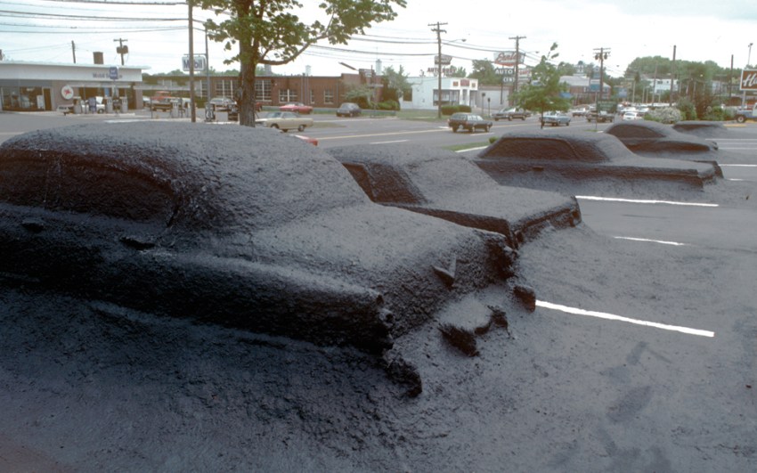 Installation view of ‘Ghost Parking Lot’ (completed in 1978) at the National Shopping Center in Hamden, Connecticut, by James Wines & SITE. © SITE New York
