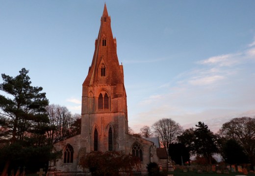 The west steeple of the Parish Church of St Mary in Frampton, Lincolnshire, was finished with one of the country’s earliest stone broach spires by c. 1300.