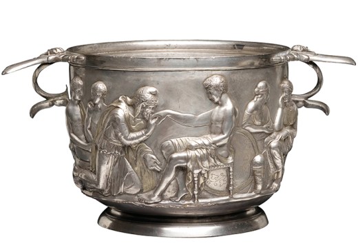 Silver cup showing Priam supplicating Achilles, Roman, 1st century. National Museum of Denmark. Photo: Roberta Fortuna and Kira Ursem; © National Museet Denmark Photo: Roberta Fortuna and Kira Ursem; © National Museet Denmark
