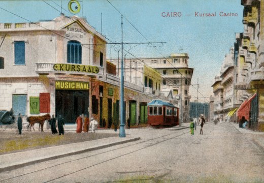 A postcard showing the Kursaal Casino and Music Hall, which was on Alfi Bey Street in the Ezbekiyya district of Cairo.