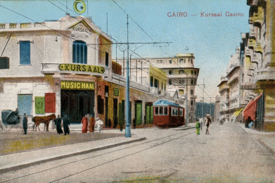 A postcard showing the Kursaal Casino and Music Hall, which was on Alfi Bey Street in the Ezbekiyya district of Cairo.